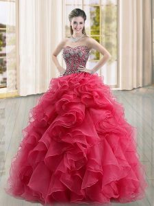 Custom Designed Sweetheart Sleeveless Organza Sweet 16 Dress Beading and Ruffles Lace Up