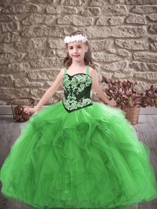 Perfect Green Sleeveless Tulle Lace Up Kids Pageant Dress for Party and Wedding Party