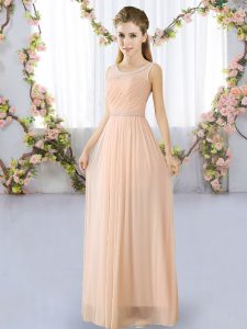 Hot Selling Scoop Sleeveless Chiffon Quinceanera Court of Honor Dress Belt Lace Up