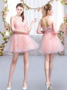Modern Pink Half Sleeves Appliques Mini Length Dama Dress