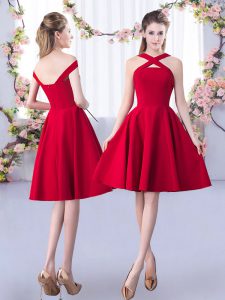 Knee Length Red Quinceanera Dama Dress Straps Sleeveless Zipper