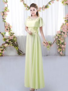 Floor Length Yellow Green Dama Dress for Quinceanera Scoop Short Sleeves Zipper