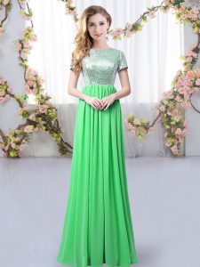 Decent Green Zipper Damas Dress Sequins Short Sleeves Floor Length