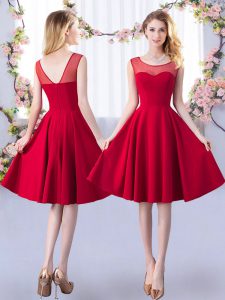 Customized Red A-line Scoop Sleeveless Satin Knee Length Zipper Ruching Quinceanera Dama Dress