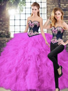 Modest Fuchsia Sleeveless Tulle Lace Up Ball Gown Prom Dress for Sweet 16 and Quinceanera