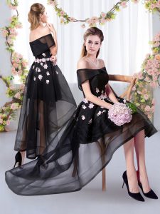 Graceful Black Short Sleeves Tulle Court Dresses for Sweet 16 for Prom and Party and Wedding Party