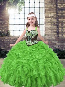 Floor Length Lace Up Child Pageant Dress for Party and Wedding Party with Embroidery and Ruffles