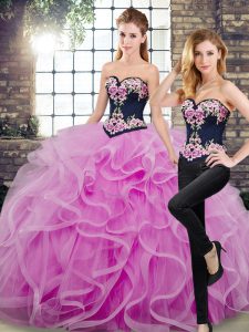 Lilac Sweetheart Neckline Embroidery and Ruffles Sweet 16 Quinceanera Dress Sleeveless Lace Up