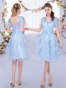 Wonderful Short Sleeves Lace Up Knee Length Appliques Dama Dress