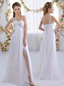 Smart Brush Train Empire Court Dresses for Sweet 16 White One Shoulder Chiffon Sleeveless Lace Up