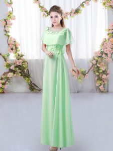 Charming Floor Length Empire Short Sleeves Green Quinceanera Dama Dress Zipper