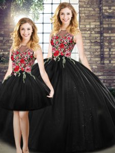 Attractive Ball Gowns Ball Gown Prom Dress Black Scoop Tulle Sleeveless Floor Length Zipper