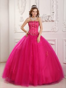 Traditional Ball Gown Hot Pink Beaded Sweet Sixteen Dresses