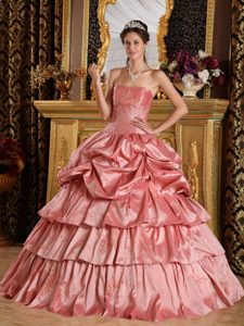 Strapless Ruffled Light Coral Quinceanera Party Dress for 2013