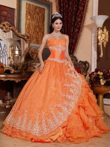 Orange Red Ruffled Appliqued Quinceanera Gown Dresses online