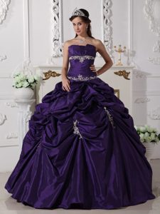 Plus Size Eggplant Purple Pick Ups Appliqued Sweet 15 Dresses