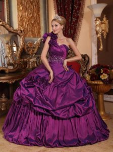 Pick Ups one Shoulder Flowers Purple Quince Dresses in Chajul