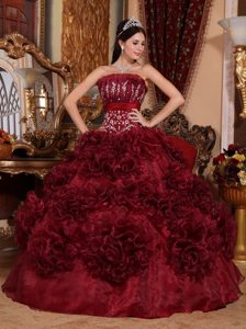 Custom Made Burgundy Quinceanera Dress with Rolling Flowers