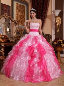 Two-toned Ruffled Beaded Sweet 16 Dresses in Baha Blanca