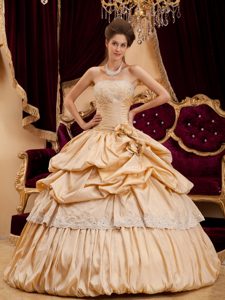 Sweet Champagne Appliqued Quinceanera Gown with Pick Ups