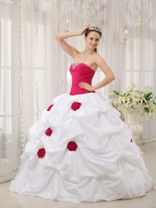 Hot Pink and White Pick Ups Quinceanera Dresses with Flowers