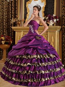 One Shoulder Ruffled Purple Sweet 16 Dress with Leopard Print