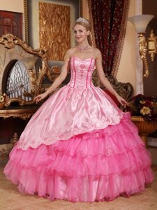 Corset Back Embroidery Rose Pink Quinces Dresses in La Plata