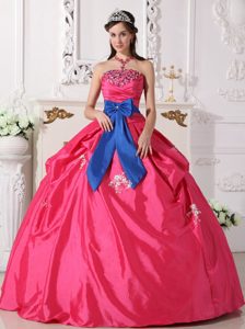 Strapless Bowknot Hot Pink Beaded Sweet 16 Quinceanera Dress