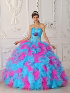 Multi-Color Strapless Ruffled Dress for Sweet 15 in Cordoba