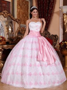 Light Pink Spaghetti Straps Embroidery Dresses for Sweet 16