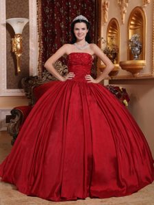 Cheap Strapless Ball Gown Beaded Red Quinceanera Party Dress