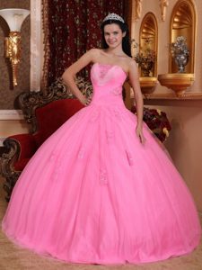 2013 Rose Pink Strapless Ball Gown Appliqued Sweet 16 Dresses