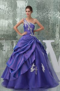 Purple one Shoulder Appliqued Dress for Sweet 15 Floor-length