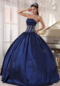 Navy Blue Beaded Taffeta Embroidery Sweet 15 Dresses in Belfast