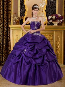 Purple Beaded Pick Ups Taffeta Appliques Quince Dresses in Bristol