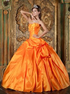 Orange Strapless Taffeta Dress For Quinceanera with Appliques in Paris