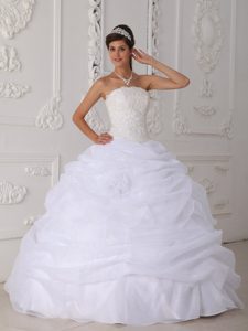 White Strapless Organza Quinceanera Gown with Ruffles in Ballycastle