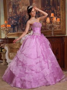 Lavender Sweetheart Beaded Tiered Organza Quince Dress in Aachen