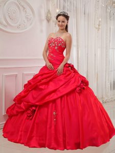Red Taffeta Appliques Sweet 16 Dresses with Pick Ups in Bristol