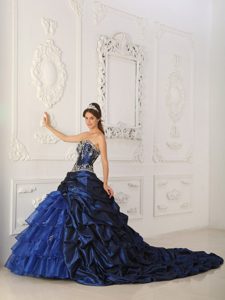 Blue Chapel Train Taffeta and Organza Sweet 16 Dresses in Paris