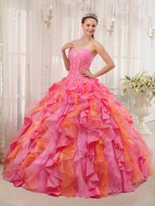 Multi-color Sweetheart Ruffled Organza Quinceanera Gown in Bath