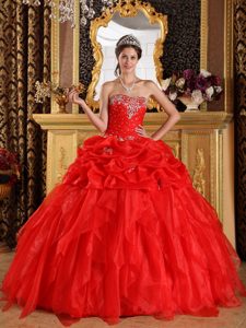 Red Strapless Beaded Organza Appliques Sweet 15 Dresses in Clifton
