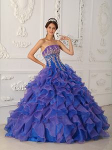 Blue Beaded Ruffled Organza Appliques Quinceanera Dress in Auckland