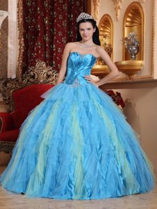 Aqua Blue Beaded Tulle Ruffles Quinceanera Dresses in Newtownabbey