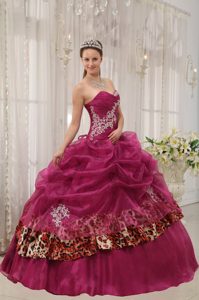 Burgundy Organza and Leopard Appliques Sweet 15 Dresses in Clifton