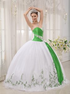 White and Green Organza Embroidery Quinceanera Dress in Antrim