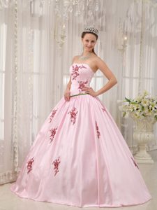 Pink Strapless Taffeta Appliques Quinceaneras Dress in Farnborough