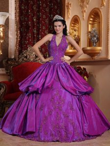 Purple Halter Taffeta Appliques Quinceanera Gown in Newtownabbey