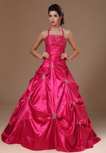 Hot Pink Halter Taffeta Pick Ups Sweet 16 Dresses in Belfast