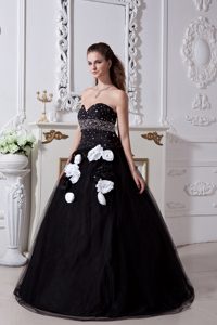Black Beaded Hand-made Flowers Quinceanera Dresses in Bristol